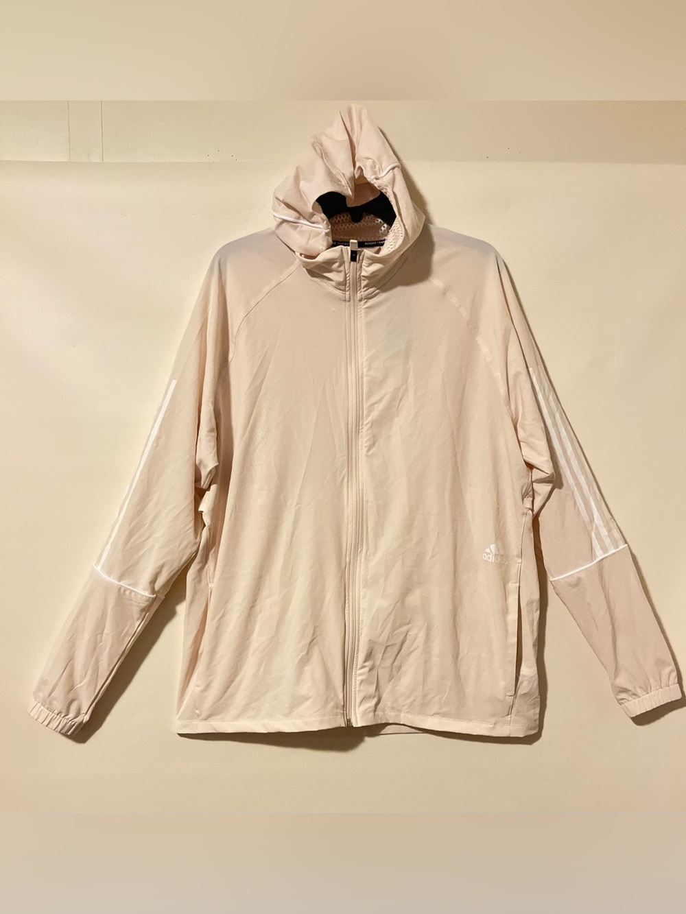 Adidas Men’s Training Jacket XL Cream Hooded Full Zip Mesh Lined NWT